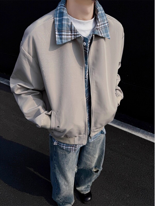 American Retro Cleanfit Fake Two-Piece Flannel Shirt Ma1 Lapel Flight Jacket Jacket for Men and Women in Spring & Fall