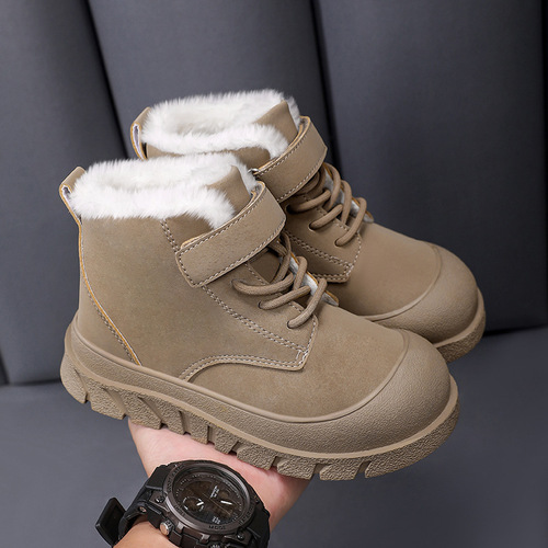 Children's Cotton Shoes Winter Fleece Lined Thick Waterproof Non-Slip New Kids Shoes Girl Snow Boots
