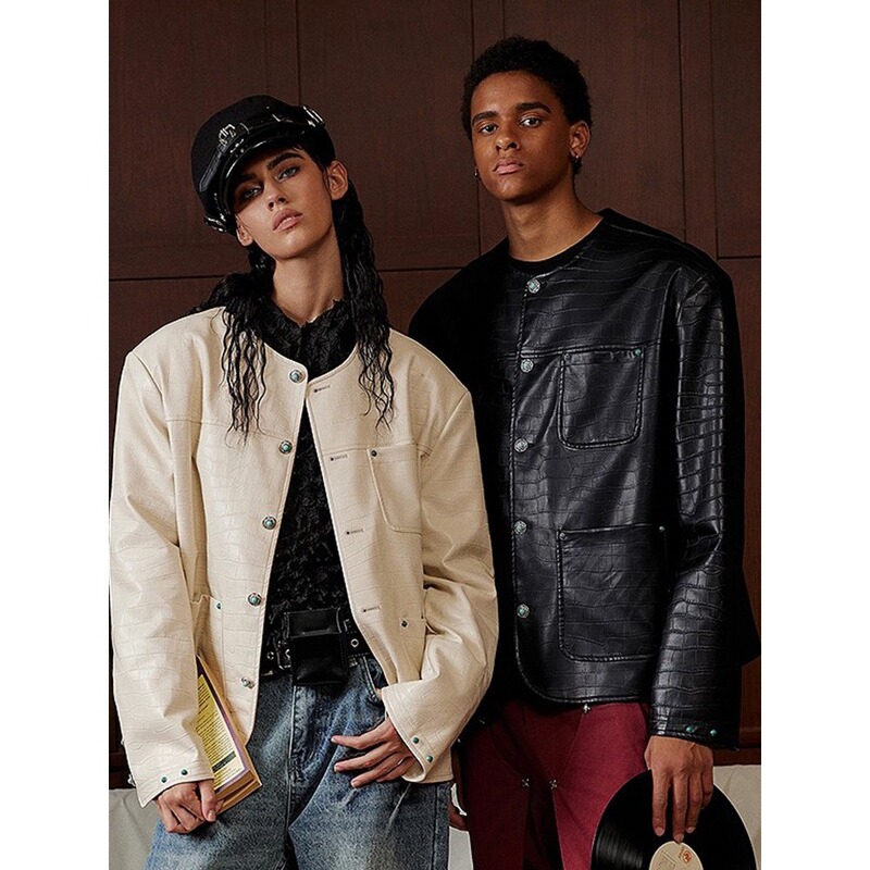 Urban Simple and Versatile Crocodile Pattern Pu Leather Jacket Men's Winter Casual High-End Couple Leather Jacket Urban Simple and Versatile Crocodile Pattern Pu Leather Jacket Men's Winter Casual High-End Couple Leather Jacket