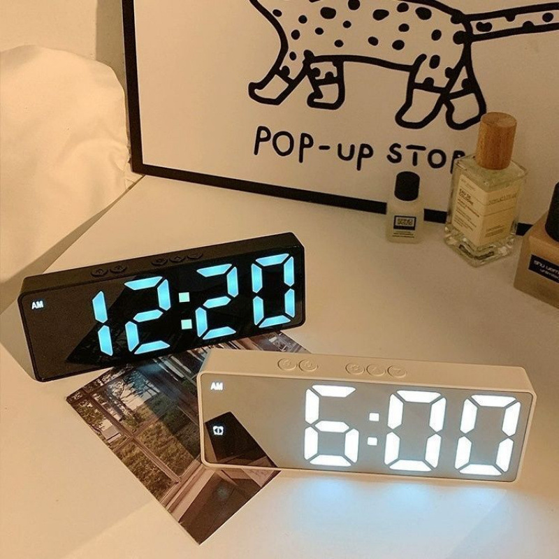 Luminous Mirror Clock Desktop Clock Timetable Pendulum Table Decoration Digital Display Electronic Alarm Clock