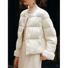 重工刺绣短款白色羽绒服90白鸭绒国风短外套女小个子2025冬季新款