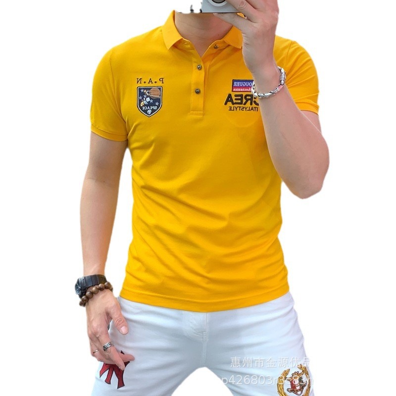 Estación Europea Nueva camiseta de solapa Camisa de polo de seda de hielo Camisa de manga corta para hombres Ropa de hombre cómoda y transpirable para hombres