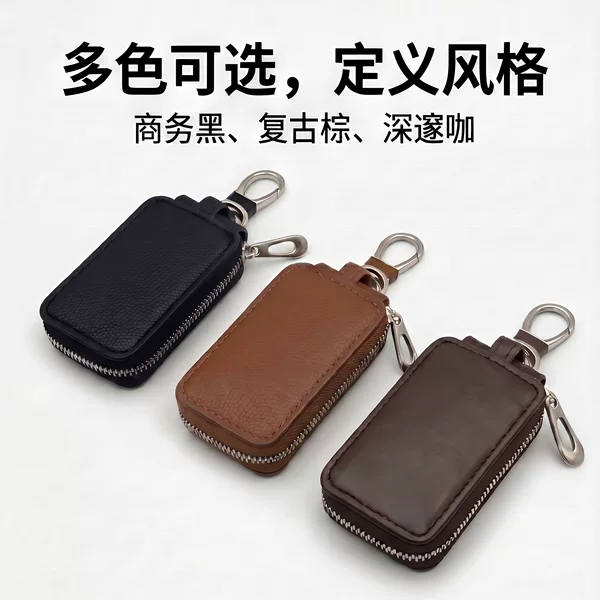 Litchi Pattern Car Key Case, Universal Car Protective Cover, Keychain, Cross-Border Supply, Leather Car Key Case
