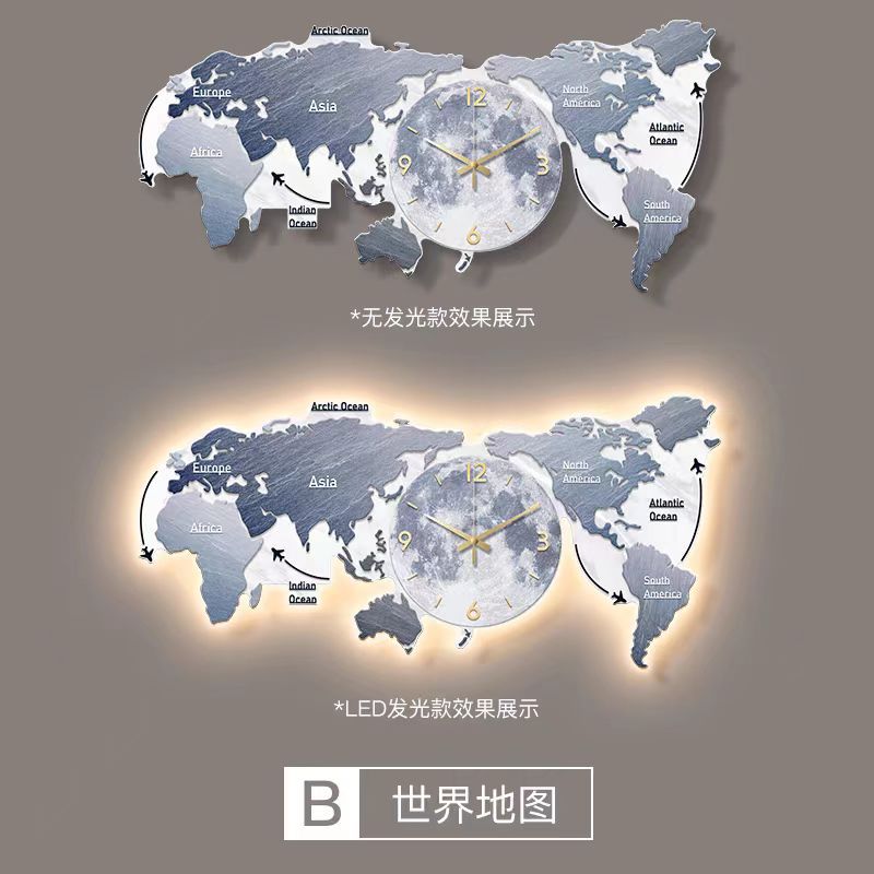 Mapa simple pintura decorativa de la sala de estar moderna luz lujo atmósfera sofá de oficina fondo pintura de pared con reloj pintura de lámpara