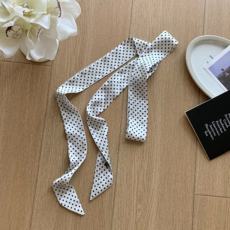 Pañuelo, bufanda de seda, tira larga, estilo de primavera y verano de alta calidad, lunares de moda, esquinas afiladas, bolsa de toalla de seda para mujer, cinturón multiusos