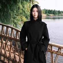 黑色新中式双面羊绒大衣女2025年秋冬季新款国风高支羊毛收腰外套