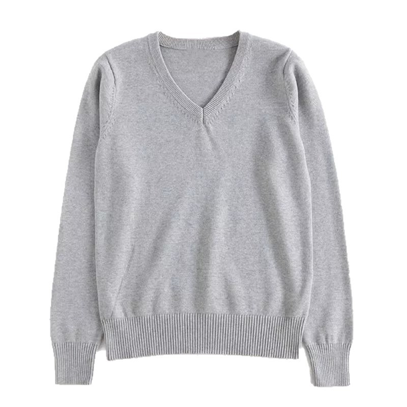 Escuela de vestir con camisa de punto de color sólido suéter de invierno y otoño plegado con chaqueta de manga larga de cuello en V JK tipo suelto