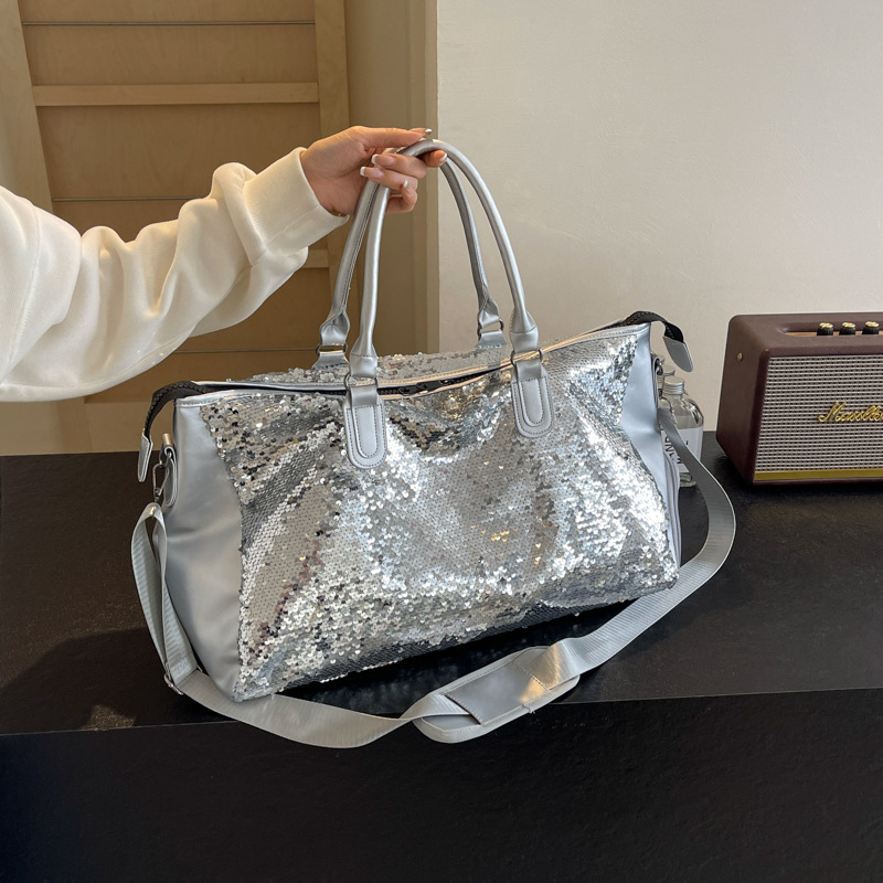 New Travel Bag Trendy Sequin Women's Bag Portable Luggage Bag Boarding Business Trip Bag Large Capacity Sports Fitness Bag