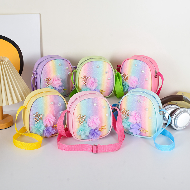 Dolces flores de encaje, bolsos de hombro de niña, bolsos de moda de color gradiente, 2026 nuevos bolsos infantiles transfronterizos