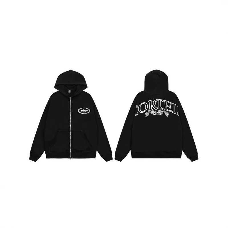 Cross-Border Exclusive Corteiz Alcatraz Letter Logo Olive Branch Cardigan Unisex Hooded Sweatshirt Set