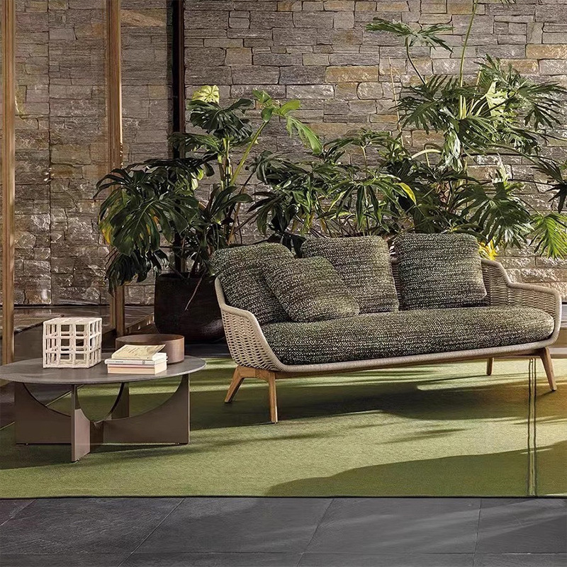Sofá al aire libre patio de teca silla de ratán balcón villa hotel al aire libre aleación de aluminio nórdico tejido de ratán combinación impermeable