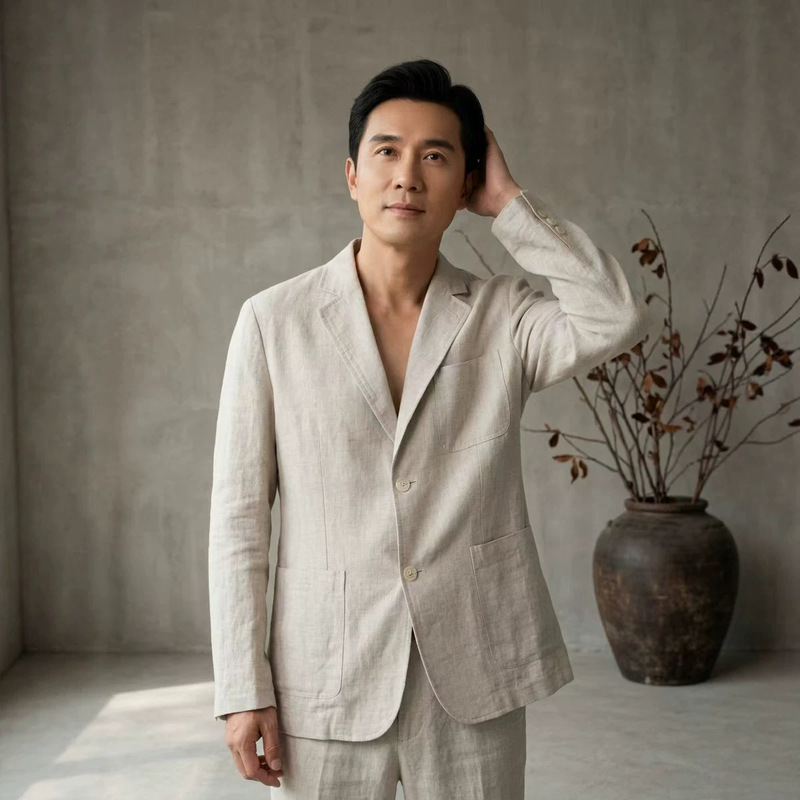 Men's linen casual suit, new autumn collection, Italian-style minimalist casual jacket, textured fabric, sophisticated and stylish