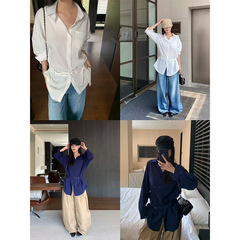 誉一新款2025秋季高级感宽松腰带衬衫女宽松翻领长袖上衣女m3736