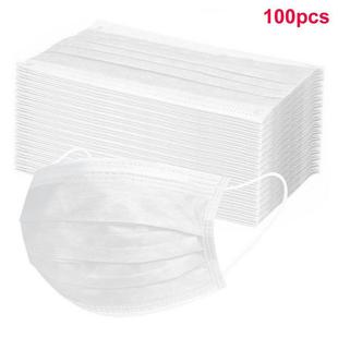 50/100Pcs White Unisex Adult Disposable Face Mask 3Ply Ear L