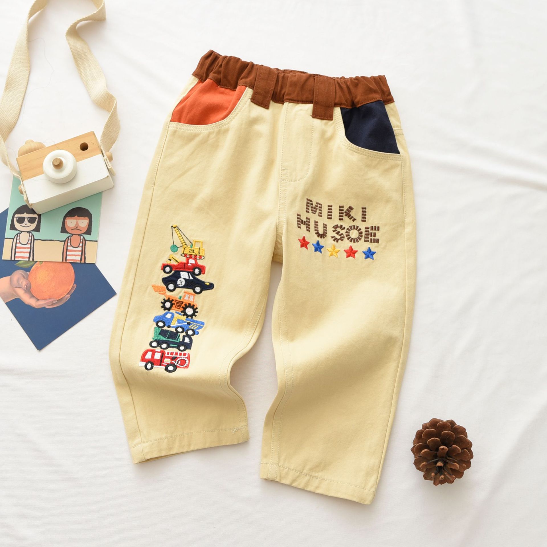 Denim Japanese autumn cartoon casual trousers for boys and girls