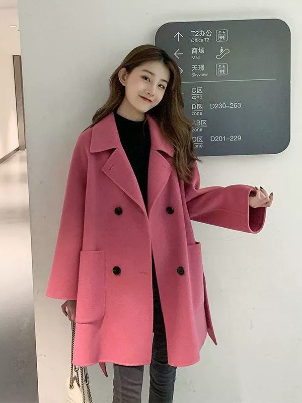 Demi-season fashionable long coat, woolen brand jacket, Korean style, mid-length