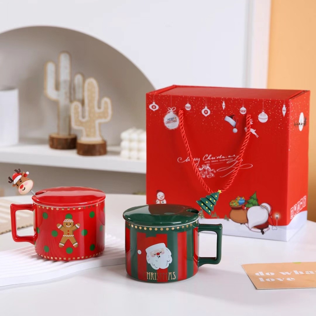 Regalo creativo de la taza de Papá Noel con la cuchara de la tapa Caja de regalo de la taza de café de la Navidad taza de consumición de aspecto alto