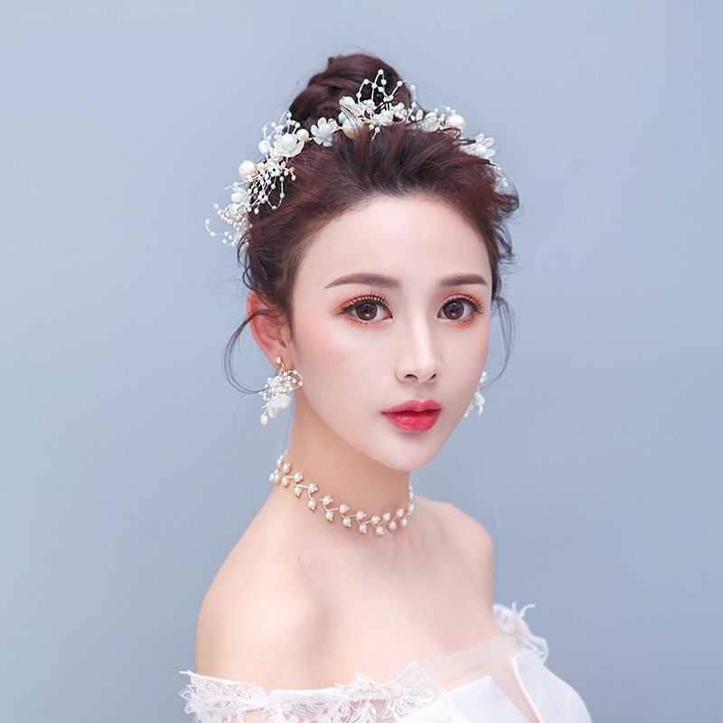 Super Fairy Bride Fairy Pearl New Hair Accessories Korean Simple Princess Hair Hoop Ear Clip Earrings Wedding Dress Headdress
