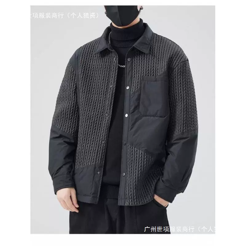 Рубашка пуховик колосья пшеницы мужской зимой красивый 2024 новый прилив тонкий зимний пальто мужской черный