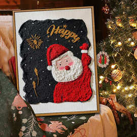 圣诞老人肌理画DIY材料全套圣诞树石英砂数字油画手工礼物装饰画