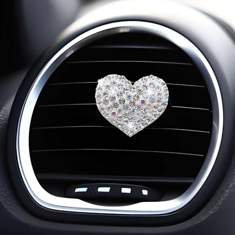 Transfronterizos diamantes amor aire acondicionado salida de aire perfume para automóviles perfume para eliminar el olor peculiar corazón de melocotón lleno de diamantes suministros de automóviles mujeres