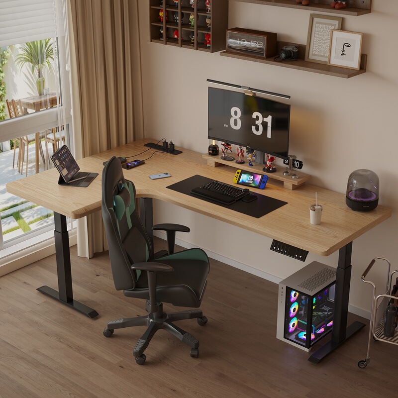 Ash Solid Wood Smart Adjustable Corner Gaming Desk Home L-Shaped Computer Desk Corner Desk Desk Office Desk