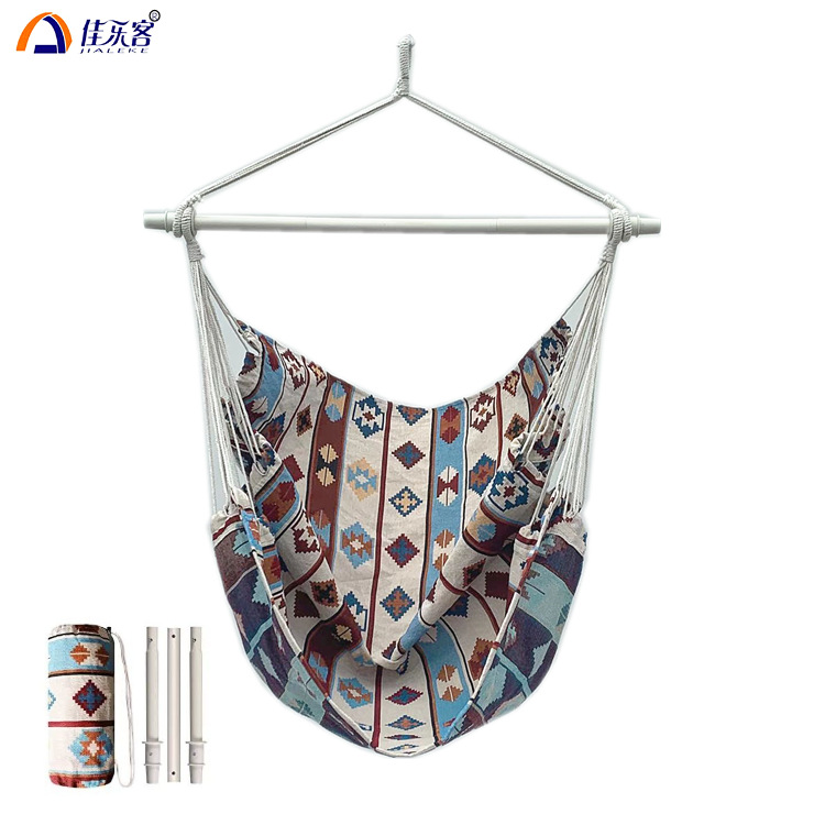 Silla colgante de lona de hierro triple jacquard geométrico aumento swing interior y exterior camping retro borla cesta colgante al por mayor