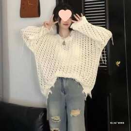 薄款长袖防晒衣罩衫女新款慵懒宽松镂空针织衫冰丝流苏毛线上衣女