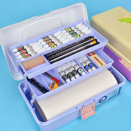 561S large thickened art tool box 13-inch three-layer plastic tool box storage box gouache paint painting box