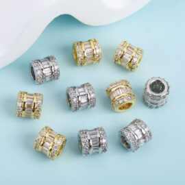 diy饰品大孔珠 18k铜镀真金车轮珠 大孔隔珠 满锆梯方珍珠散珠