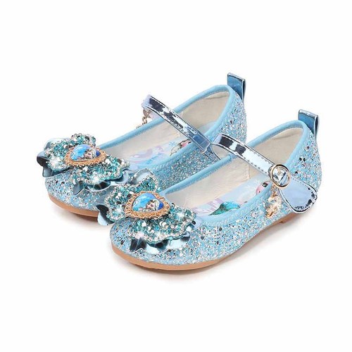 Frozen Girls Princess Shoes  New Sequin Bow Elsa Princess Women's Shoes Buckle Flat Shoes Trendy