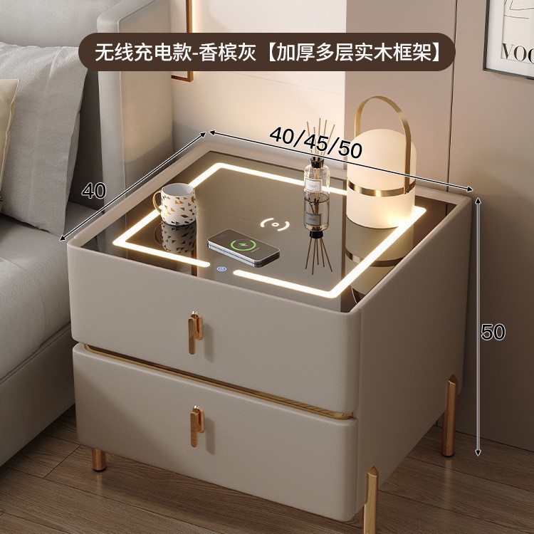 Mesita de noche minimalista moderna 2024 nuevo estilo lujo ligero sensación de alta gama dormitorio madera maciza pequeño gabinete de almacenamiento de cabecera inteligente