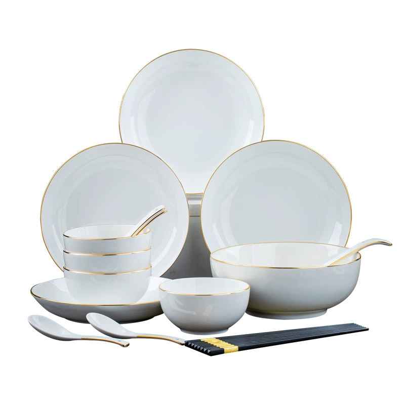 Декоративная керамическая посуда из Jingdezhen, ручная работа, золотая глазурь, фарфор с золотой каймой, рисовая тарелка, простая чаша и набор блюд, подарок, оптом