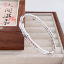 9999纯银竹节手镯女光面拉彩足银古风小众实心镯子送女友礼物正品