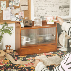 桌面化妝品收納盒復古杯子茶具茶杯馬克杯整理展示櫃玻璃拉門防塵