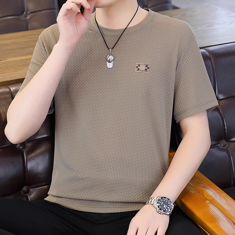 Ice Silk Short-sleeved T-shirt Men's Summer Thin Breathable Slim-fit Upper Clothes plus size T-shirt Men's Hollow Half-sleeve T-shirt