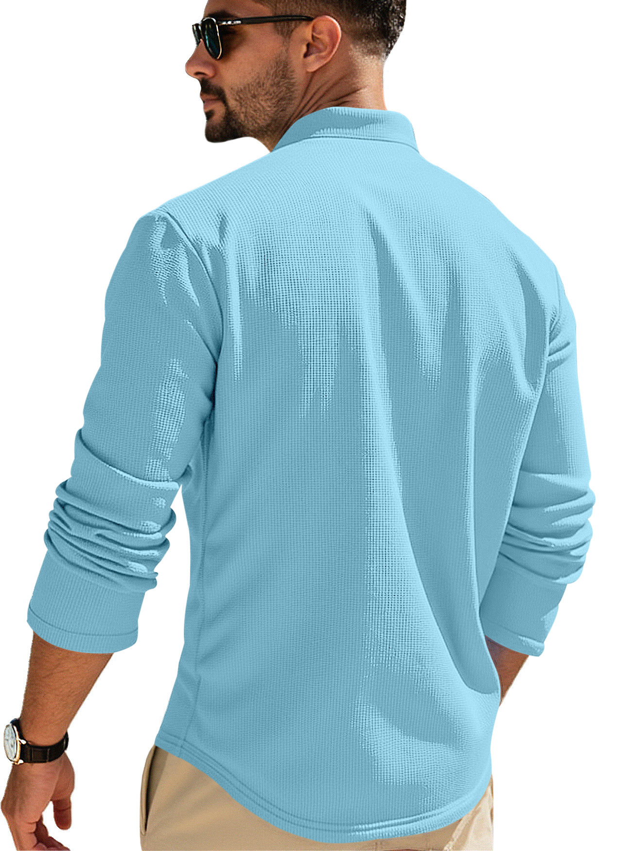 Monochrome Polo Shirt For Men With Stand Collar And Button Placket_voghion.com