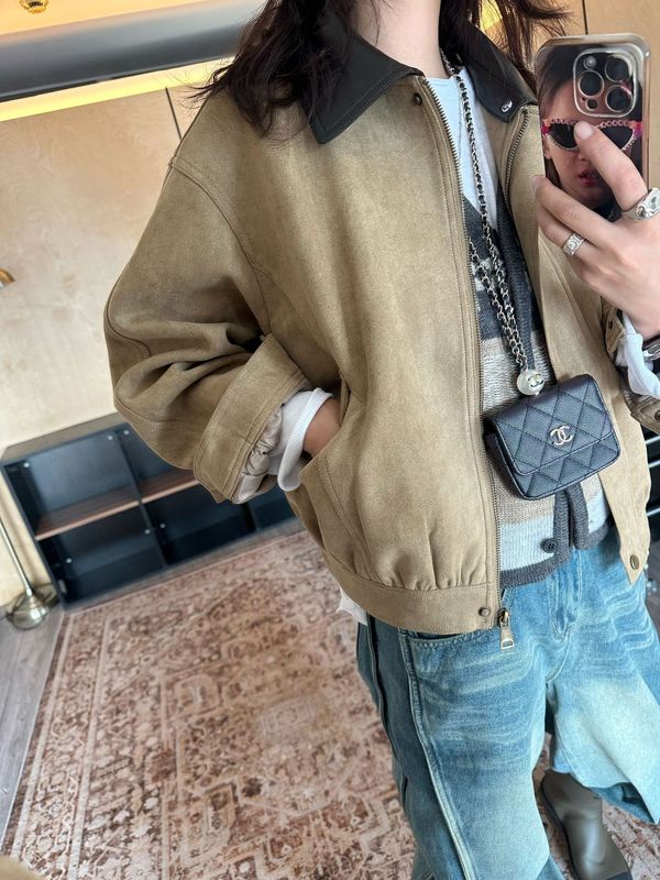 美式复古巴恩风经典翻领麂皮绒拼皮领子休闲夹克外套秋装新款批发|undefined