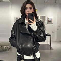 时尚机车皮衣外套女2025秋季新款秋冬新款宽松洋气百搭皮夹克氨纶