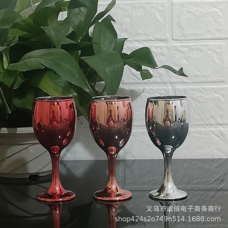 创意160ml葡萄酒杯离子镀电镀工艺品 无铅纳钙高脚电镀玻璃红酒杯