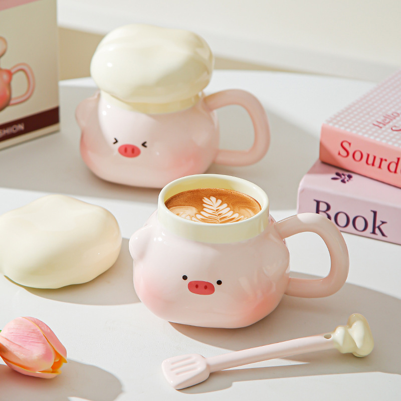 Doll cute cerámica taza de regalo de cumpleaños para chicas estudiantes regalo de mano pareja taza de cerámica con tapa