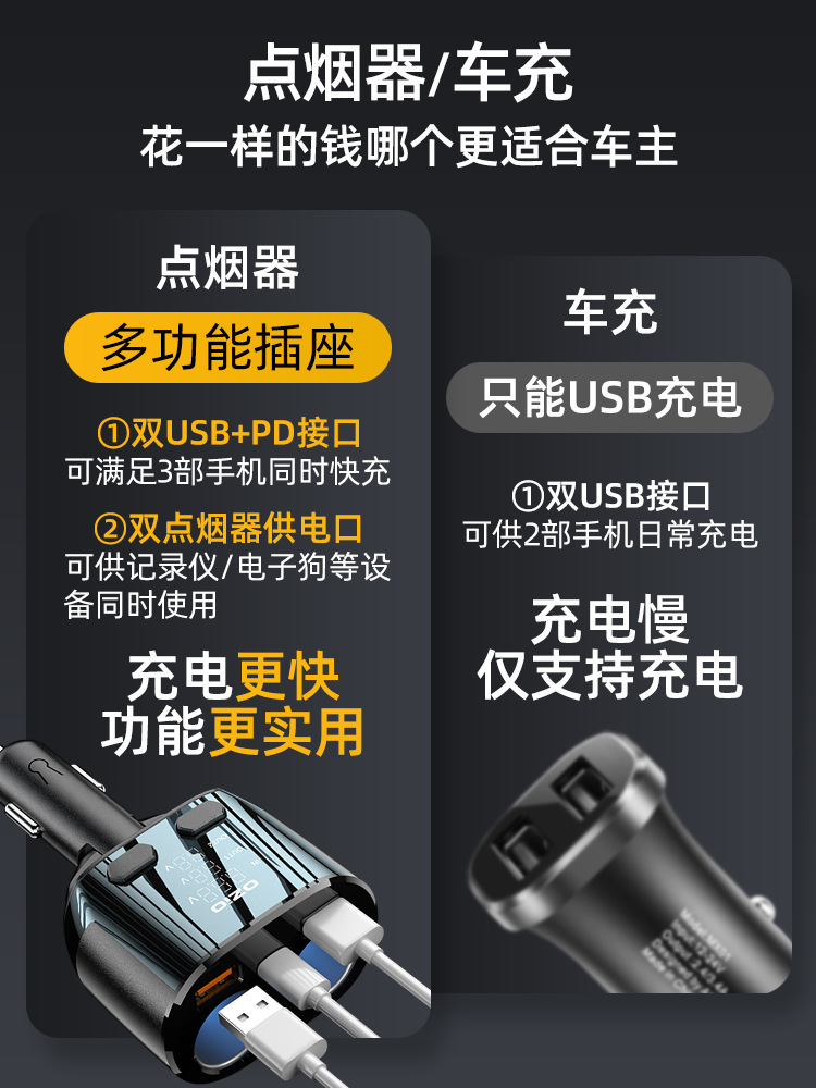Car supplies car charger one drag two cigarette lighter conversion plug USB flash charger multi-function car charger