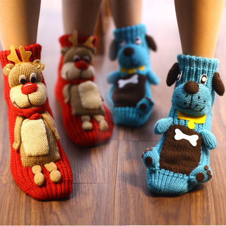 Cartoon wool floor socks non-slip winter warm feet artifact female home cute thick thick thread adult Christmas socks