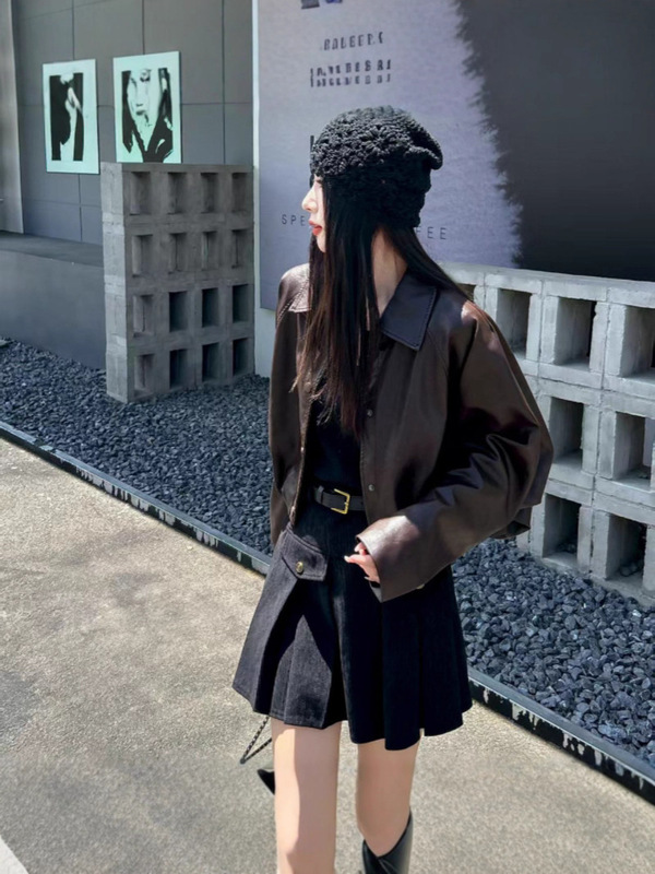 复古港风蝙蝠袖皮衣外套女2025春秋新款时髦炸街短款pu皮洋气夹克|undefined