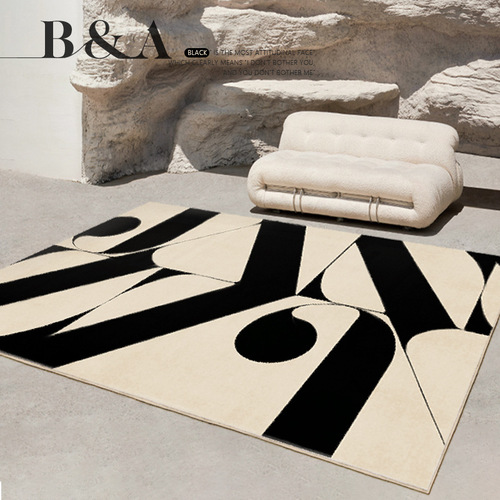 Black and white line living room carpet floor mat light luxury high-end minimalist style bedroom internet celebrity bedside blanket ins stain-resistant floor mat