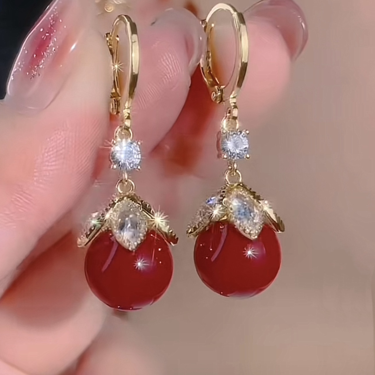 Small design red elegant elite sophisticated fashionable earrings…
