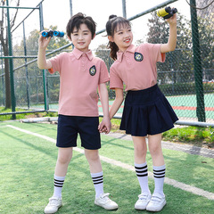 Summer set school uniform for kindergarteners, children's class wear, English-style pure cotton short-sleeved sports uniform for primary school students, wholesale