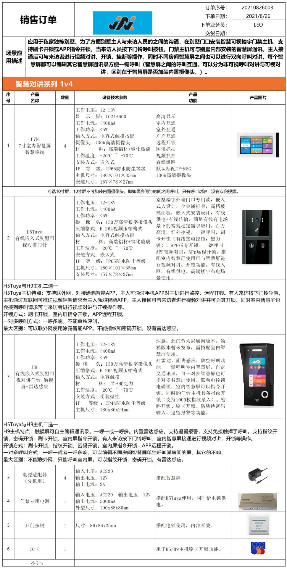 智慧屏别墅对讲配置表案例