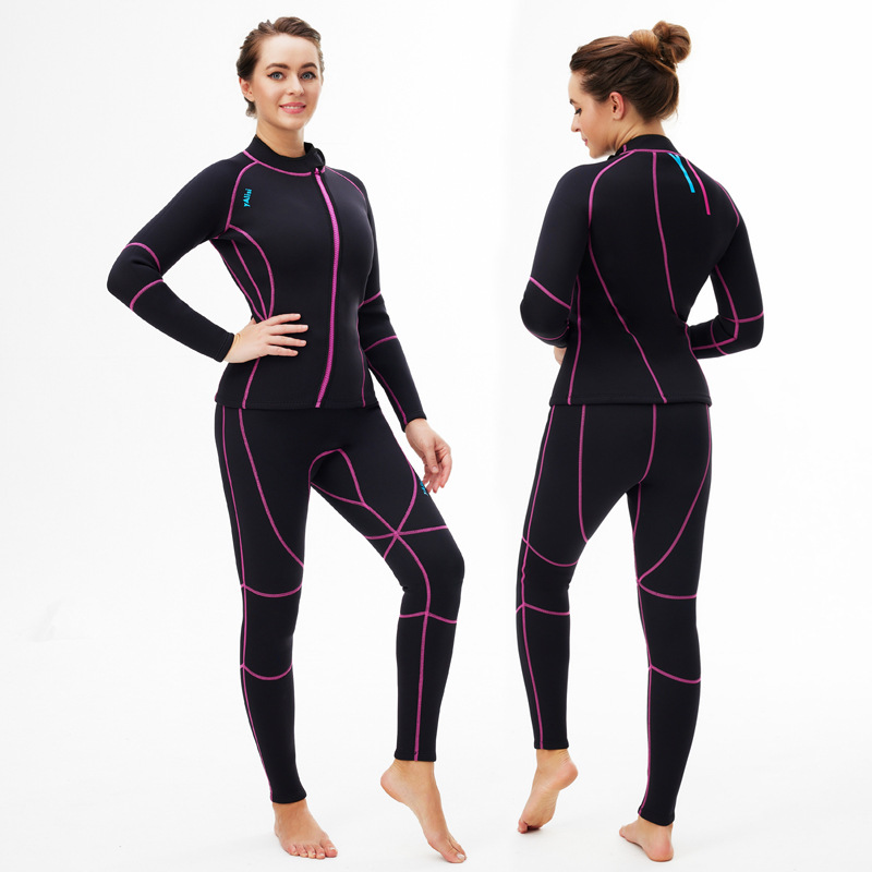 New 3MM Jacket Women, Cold-Proof And Warm, Swimming, Surfing, Snorkeling Two-Piece Set, Long Sleeve Diving Suit For Men_voghion.com