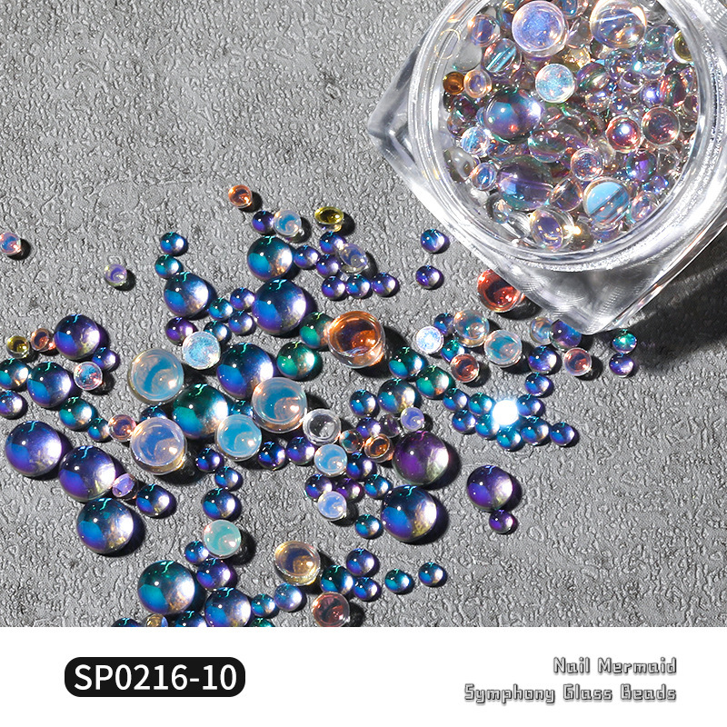 Joyería de uñas caliente mezclada sirena cuentas mágicas plana redonda cristal Aurora cuentas de cristal joyería de uñas diamante